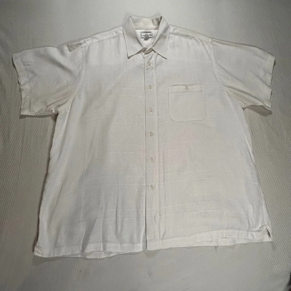 VTG Chereskin Linen Blend Short Sleeve Button Up Shirt Mens XXL Geometric Beachy
